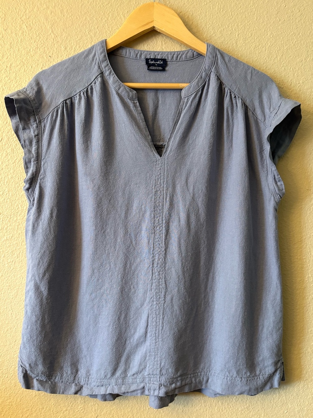 Splendid Linen Blend Blouse Medium Dusty Blue V Neck Top